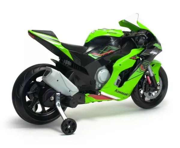 Motocicleta electrica pentru copii, 12V, licentiat Kawasaki Ninja ZX-R10, cu roti ajutatoare, 3-6 ani, verde 7