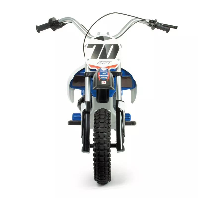 Motocicleta electrica pentru copii Injusa, X-Treme, Blue Fighter, 24V, pentru orice tip de teren, roti gonflabile, 6 ani+, Alb cu Albastru 4