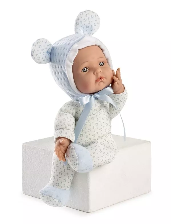Papusa bebelus baietel, 36 cm, corp moale textil, usoara, potrivita pentru copii mici 2