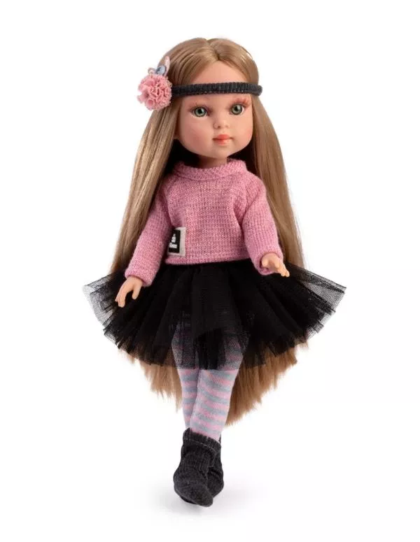 Papusa fashion, Penelope Paris, 33 cm, par blond drept, corp din vinil, cu outfit complet 2