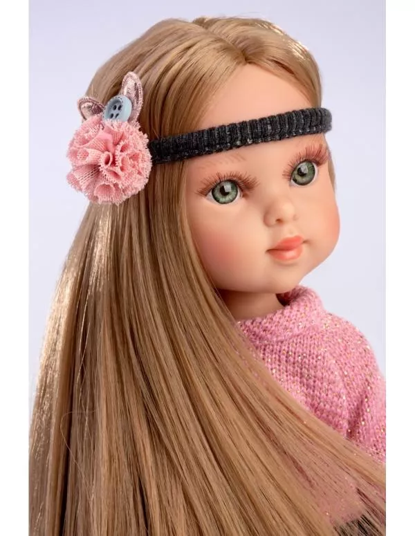 Papusa fashion, Penelope Paris, 33 cm, par blond drept, corp din vinil, cu outfit complet 3