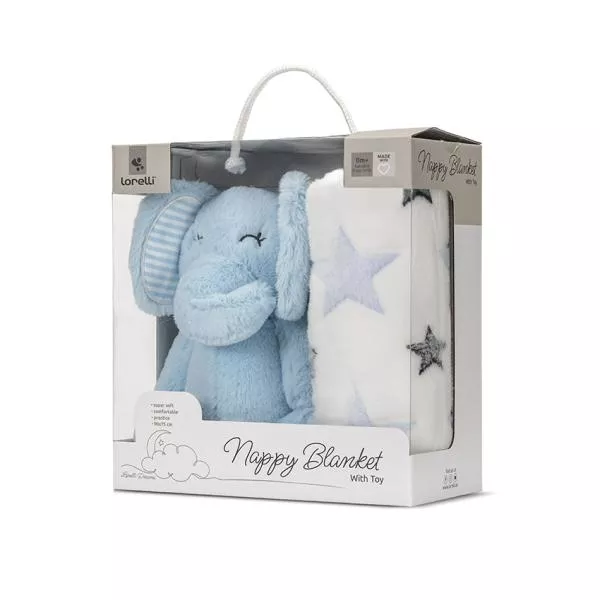Paturica moale cu jucarie din plus elefant, Nappy, 90 x 75 cm, 0 luni+, Blue 5