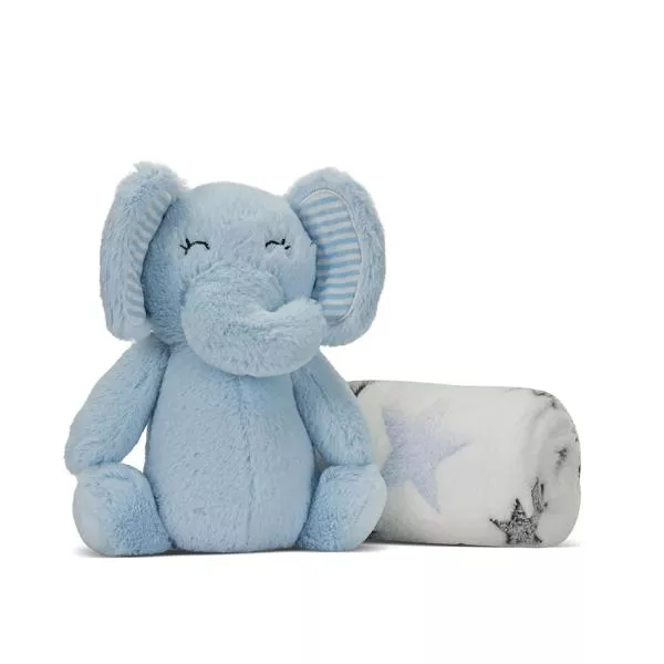Paturica moale cu jucarie din plus elefant, Nappy, 90 x 75 cm, 0 luni+, Blue 1