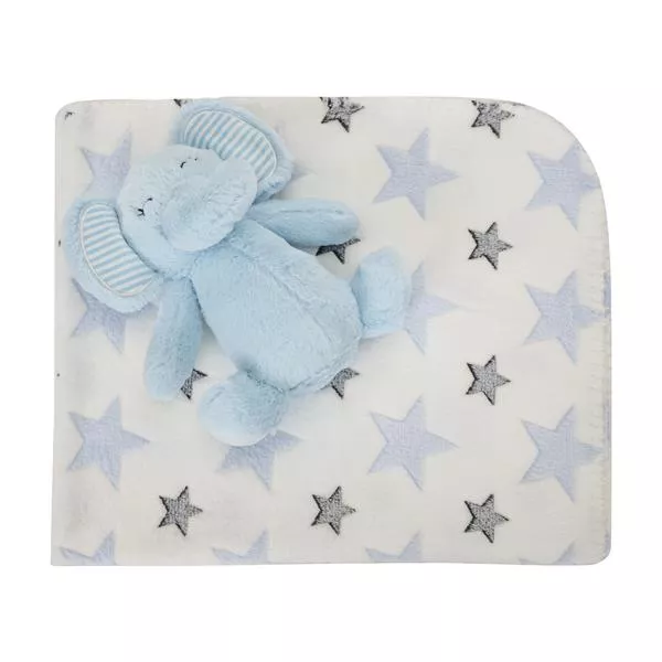 Paturica moale cu jucarie din plus elefant, Nappy, 90 x 75 cm, 0 luni+, Blue 2