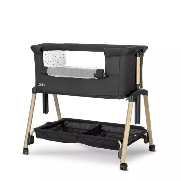 Patut Co Sleeper copii, Layla 2 in 1, cu latura pliabila, reglabil pe inaltime, sistem anti-reflux, Black 3