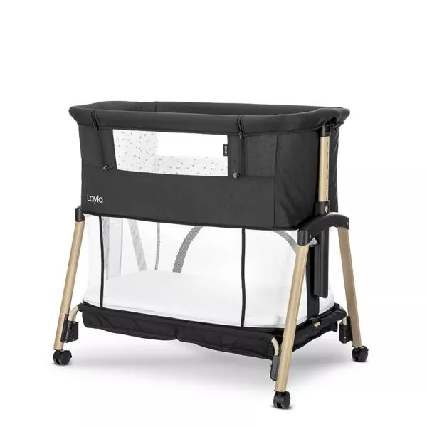 Patut Co Sleeper copii, Layla 2 in 1, cu latura pliabila, reglabil pe inaltime, sistem anti-reflux, Black 4