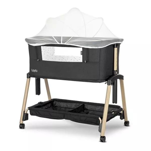 Patut Co Sleeper copii, Layla 2 in 1, cu latura pliabila, reglabil pe inaltime, sistem anti-reflux, Black 1