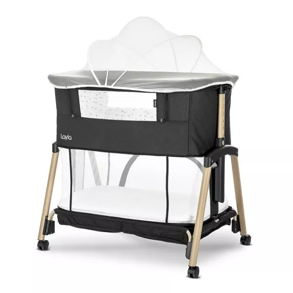 Patut Co Sleeper copii, Layla 2 in 1, cu latura pliabila, reglabil pe inaltime, sistem anti-reflux, Black 5
