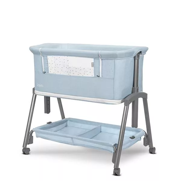 Patut Co Sleeper copii, Layla 2 in 1, cu latura pliabila, reglabil pe inaltime, sistem anti-reflux, Blue 1