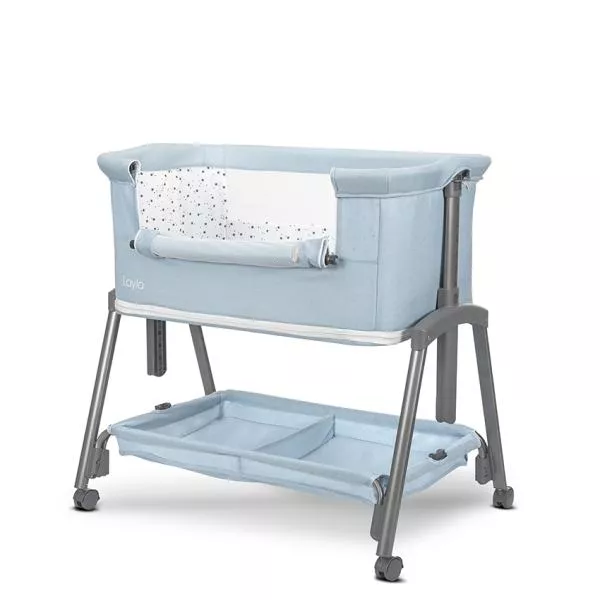 Patut Co Sleeper copii, Layla 2 in 1, cu latura pliabila, reglabil pe inaltime, sistem anti-reflux, Blue 2