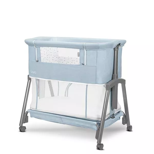 Patut Co Sleeper copii, Layla 2 in 1, cu latura pliabila, reglabil pe inaltime, sistem anti-reflux, Blue 3