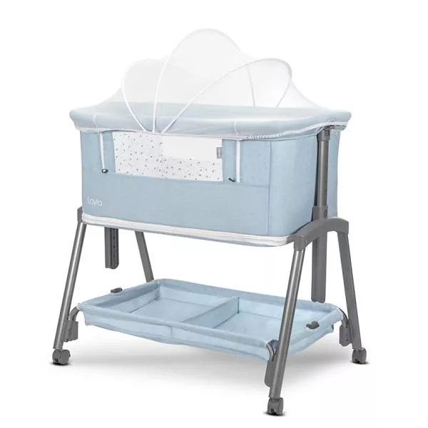 Patut Co Sleeper copii, Layla 2 in 1, cu latura pliabila, reglabil pe inaltime, sistem anti-reflux, Blue 4