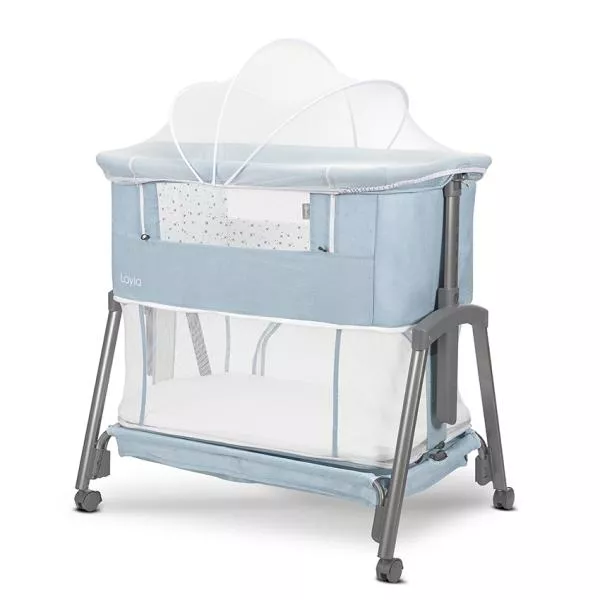 Patut Co Sleeper copii, Layla 2 in 1, cu latura pliabila, reglabil pe inaltime, sistem anti-reflux, Blue 5