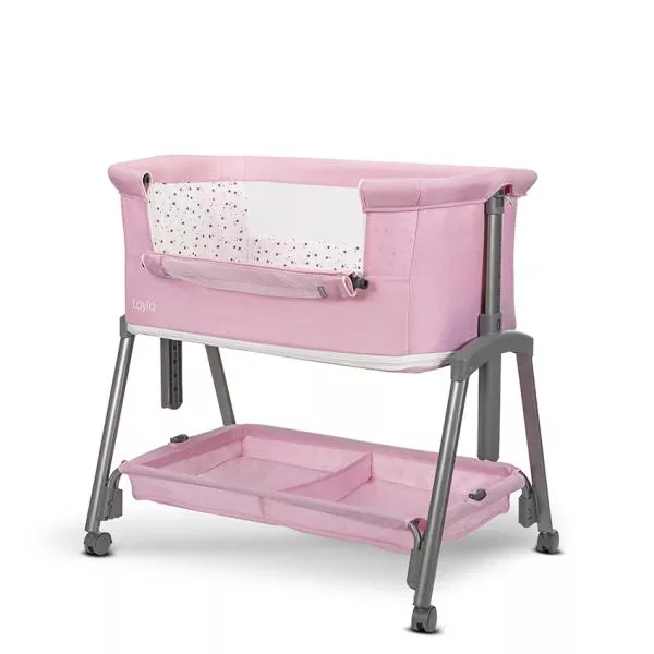 Patut Co Sleeper copii, Layla 2 in 1, cu latura pliabila, reglabil pe inaltime, sistem anti-reflux, Pink 2