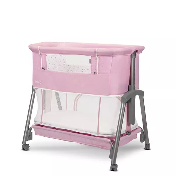 Patut Co Sleeper copii, Layla 2 in 1, cu latura pliabila, reglabil pe inaltime, sistem anti-reflux, Pink 3