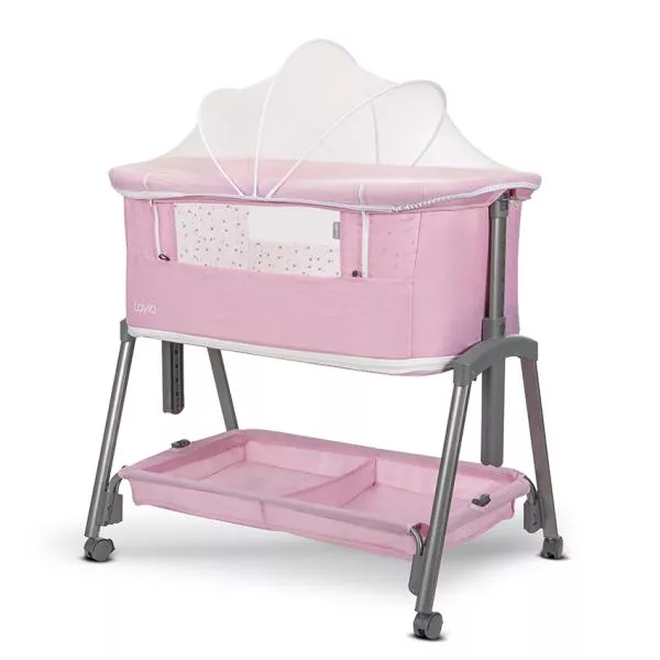 Patut Co Sleeper copii, Layla 2 in 1, cu latura pliabila, reglabil pe inaltime, sistem anti-reflux, Pink 4