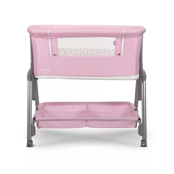 Patut Co Sleeper copii, Layla 2 in 1, cu latura pliabila, reglabil pe inaltime, sistem anti-reflux, Pink 6