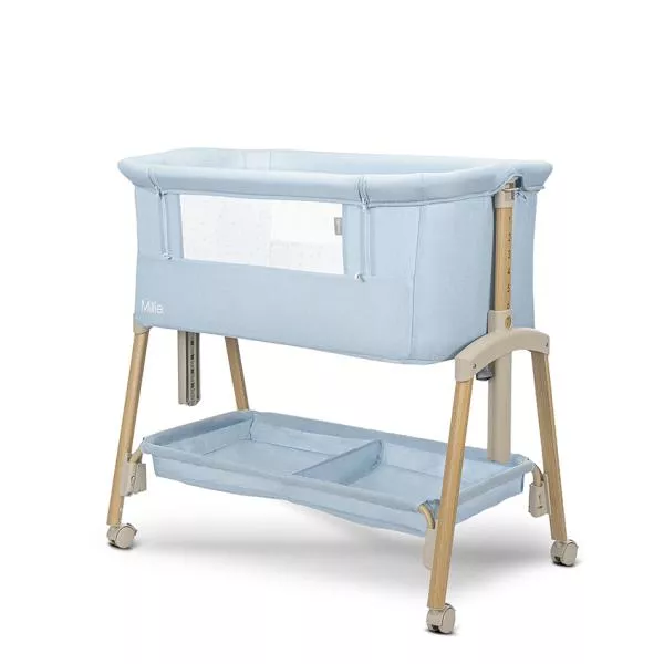 Patut Co Sleeper, Millie, 0 Luni+, max. 9 kg, inaltime reglabila 7 pozitii, sistem antireflux, plasa de tantari, saltea inclusa, Blue 1