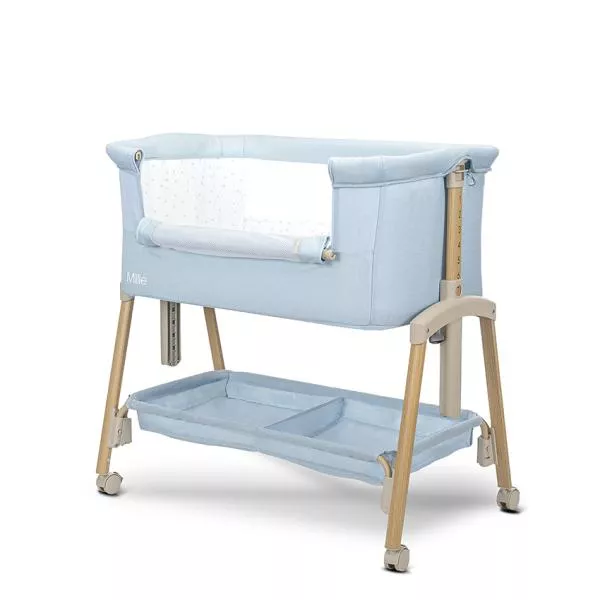 Patut Co Sleeper, Millie, 0 Luni+, max. 9 kg, inaltime reglabila 7 pozitii, sistem antireflux, plasa de tantari, saltea inclusa, Blue 2