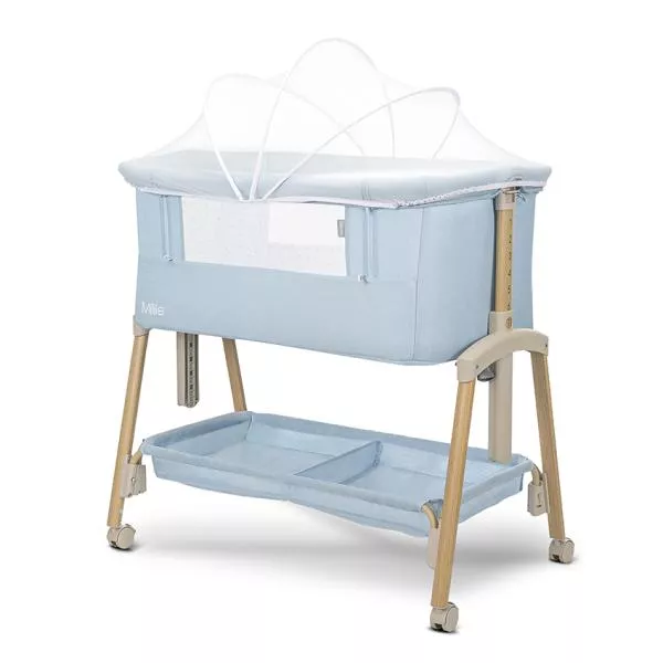 Patut Co Sleeper, Millie, 0 Luni+, max. 9 kg, inaltime reglabila 7 pozitii, sistem antireflux, plasa de tantari, saltea inclusa, Blue 3