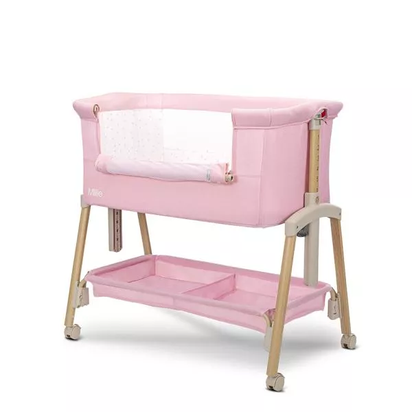Patut Co Sleeper, Millie, 0 Luni+, max. 9 kg, inaltime reglabila 7 pozitii, sistem antireflux, plasa de tantari, saltea inclusa, Pink 2