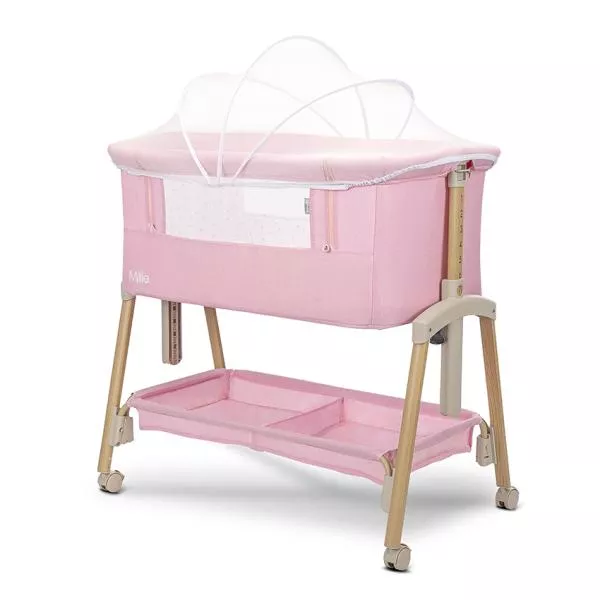 Patut Co Sleeper, Millie, 0 Luni+, max. 9 kg, inaltime reglabila 7 pozitii, sistem antireflux, plasa de tantari, saltea inclusa, Pink 3