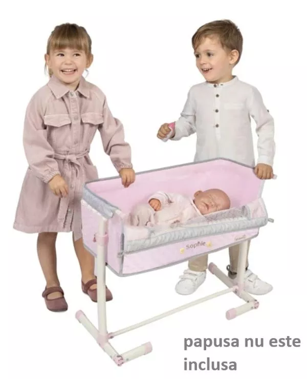Patut co-sleeper pentru papusi, reglabil pe inaltime, colectia Sophie, Roz 2