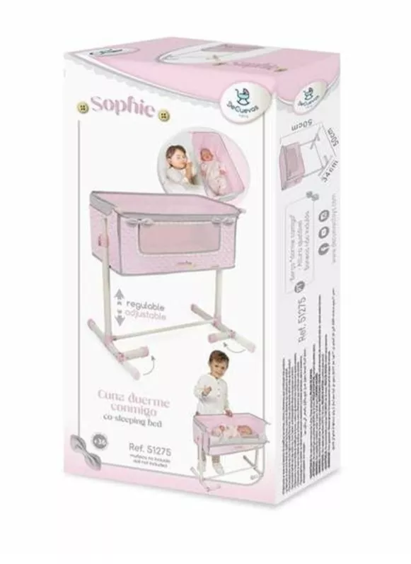 Patut co-sleeper pentru papusi, reglabil pe inaltime, colectia Sophie, Roz 5