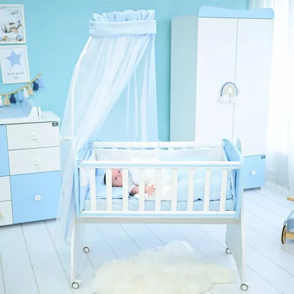 Patut leagan balansoar, First Dreams, 105 x 55 x 83 cm, transformabil, White Milky Green 3