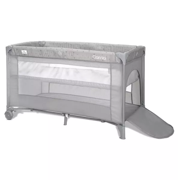 Patut pliabil, Carina, 2 nivele, deschidere laterala cu fermoar, prevazut cu roti cu frana, Grey Stars 3