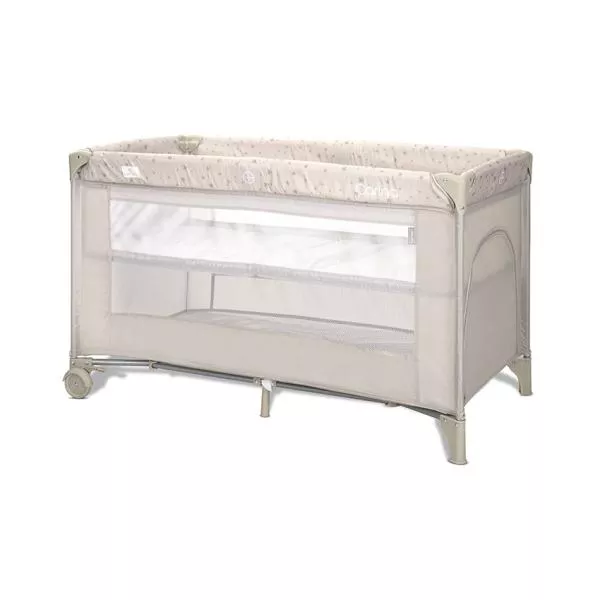 Patut pliabil, Carina, 2 nivele, deschidere laterala cu fermoar, prevazut cu roti cu frana, Beige Stars 1