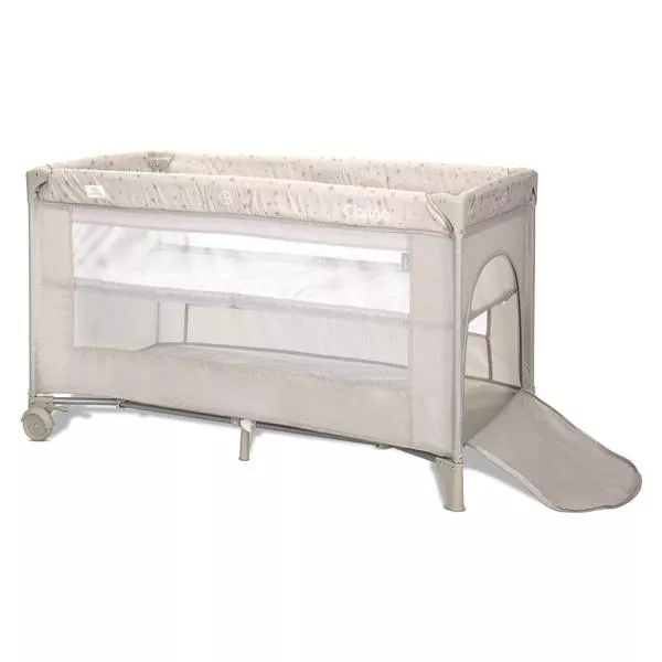 Patut pliabil, Carina, 2 nivele, deschidere laterala cu fermoar, prevazut cu roti cu frana, Beige Stars 3