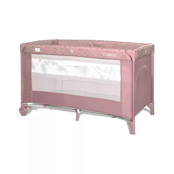 Patut pliabil, Carina, 2 nivele, deschidere laterala cu fermoar, prevazut cu roti cu frana, Pink Stars 1