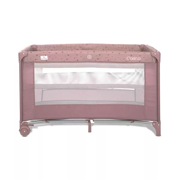 Patut pliabil, Carina, 2 nivele, deschidere laterala cu fermoar, prevazut cu roti cu frana, Pink Stars 2