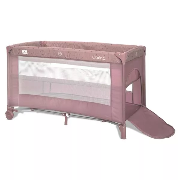 Patut pliabil, Carina, 2 nivele, deschidere laterala cu fermoar, prevazut cu roti cu frana, Pink Stars 3
