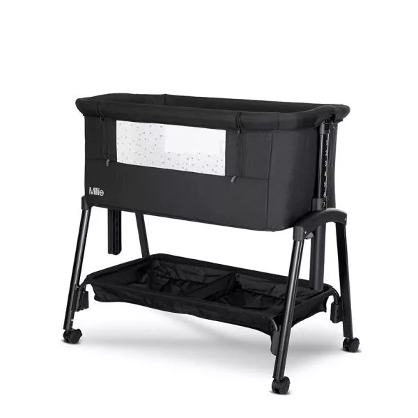 Patut pliabil, Millie, 0 Luni+, max. 9 kg, inaltime reglabila 7 pozitii, sistem antireflux, plasa de tantari, saltea inclusa, Black 1