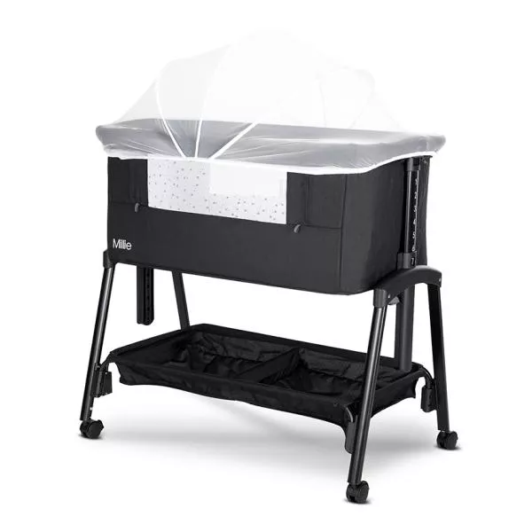 Patut pliabil, Millie, 0 Luni+, max. 9 kg, inaltime reglabila 7 pozitii, sistem antireflux, plasa de tantari, saltea inclusa, Black 3