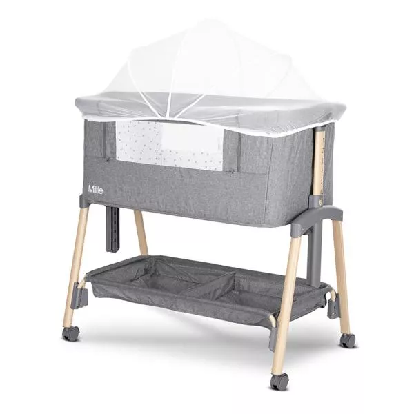 Patut pliabil, Millie, 0 Luni+, max. 9 kg, inaltime reglabila 7 pozitii, sistem antireflux, plasa de tantari, saltea inclusa, Grey 3
