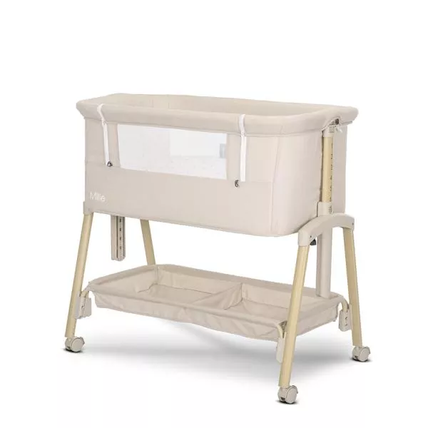 Patut pliabil, Millie, 0 Luni+, max. 9 kg, inaltime reglabila 7 pozitii, sistem antireflux, plasa de tantari, saltea inclusa, Beige 1