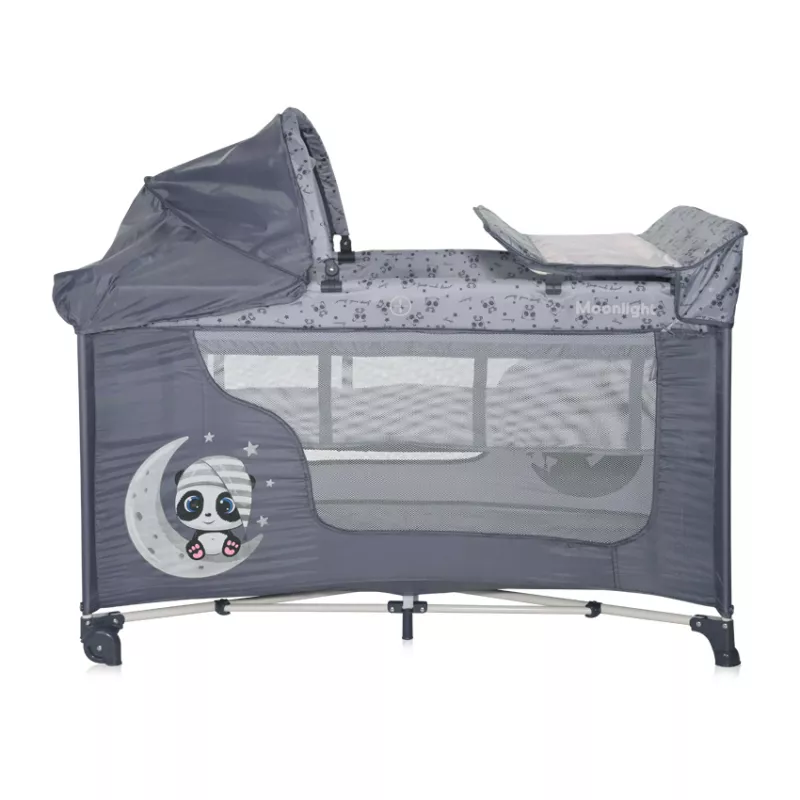 Patut pliabil, Moonlight Plus, 2 nivele cu accesorii, Cool Grey Pandas 2