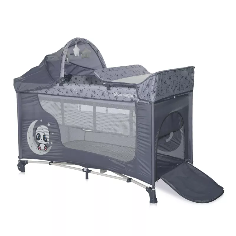 Patut pliabil, Moonlight Plus, 2 nivele cu accesorii, Cool Grey Pandas 3