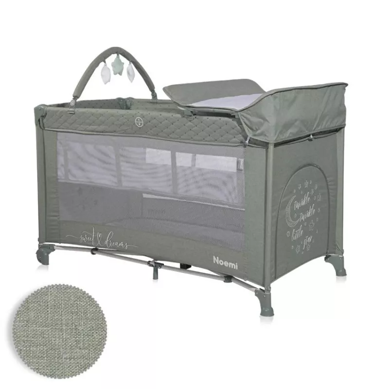 Patut pliabil Noemi Plus, 2 nivele cu accesorii, Iceberg Green Star 1