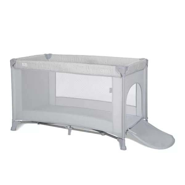 Patut pliabil pentru copii, Torino, 1 nivel, cu saltea inclusa si usa laterala cu fermoar, Grey 3