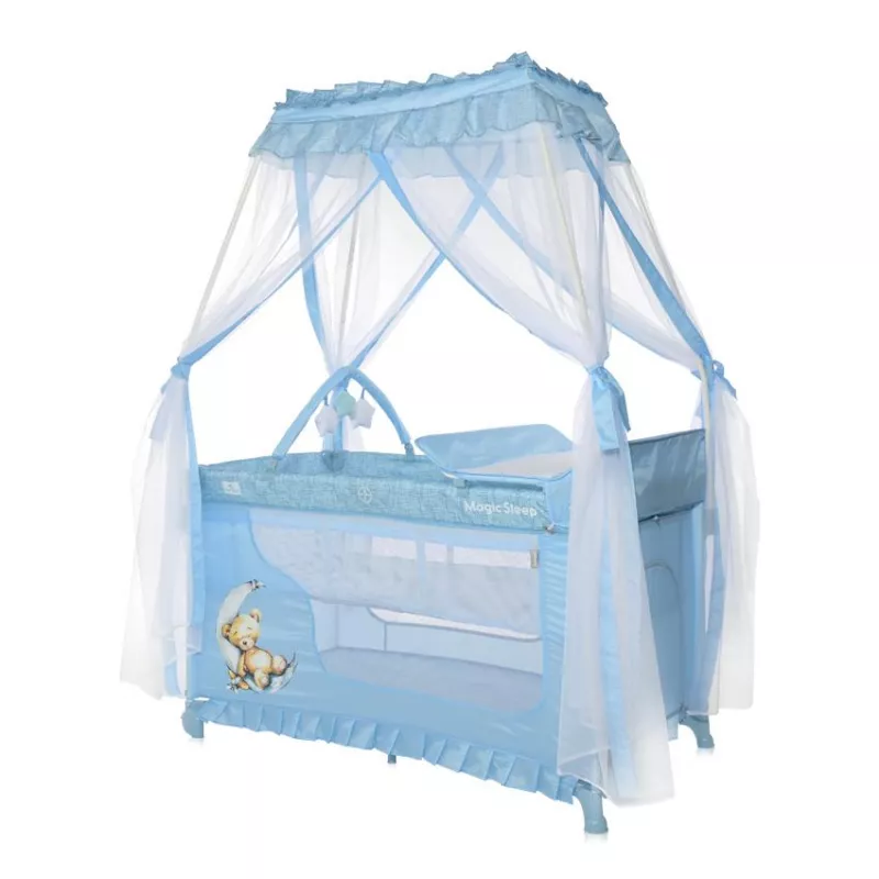 Patut pliabil stil baldachin Magic Sleep, cu accesorii, Blue Moon Sleeping Bear 1