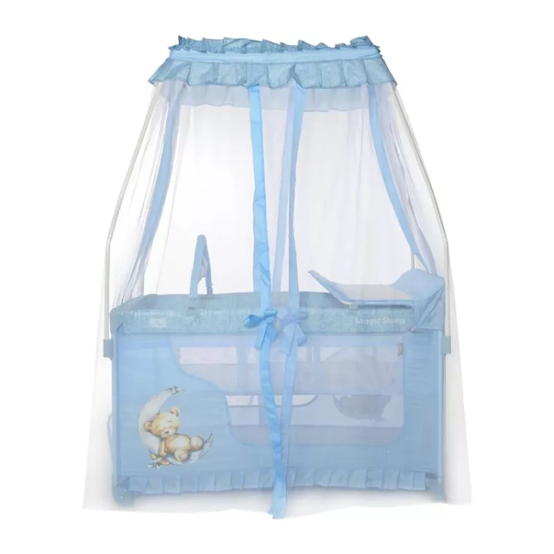 Patut pliabil stil baldachin Magic Sleep, cu accesorii, Blue Moon Sleeping Bear 3