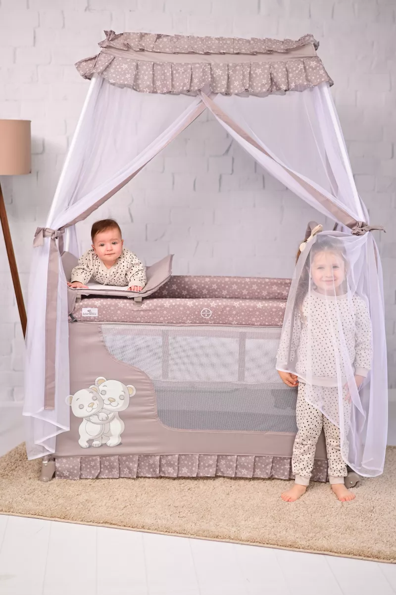 Patut pliabil stil baldachin Magic Sleep, cu accesorii, Blue Moon Sleeping Bear 5