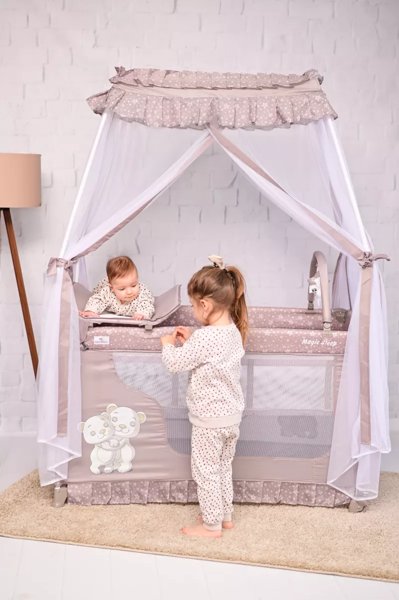 Patut pliabil stil baldachin Magic Sleep, cu accesorii, Blue Moon Sleeping Bear 6