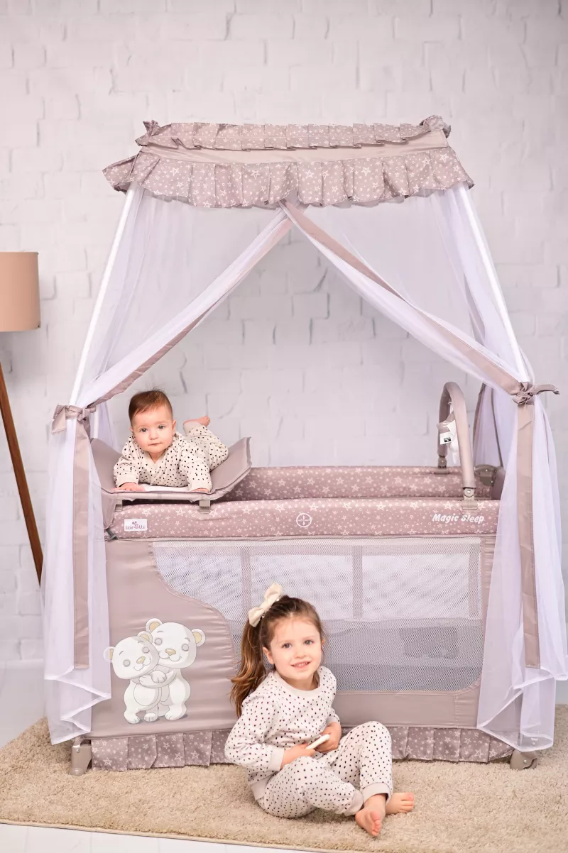 Patut pliabil stil baldachin Magic Sleep, cu accesorii, Blue Moon Sleeping Bear 7