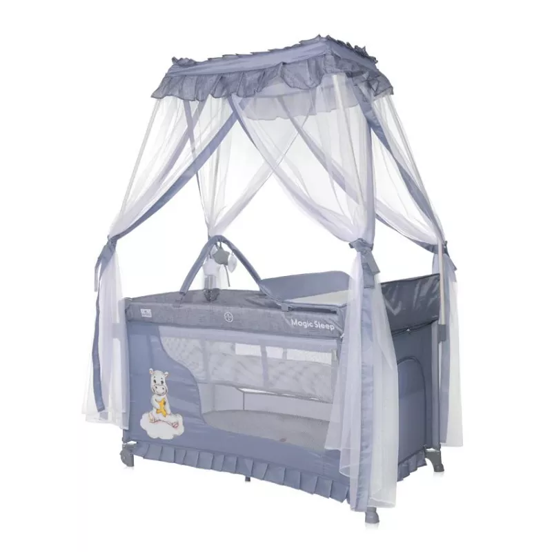 Patut pliabil stil baldachin Magic Sleep, cu accesorii, Cool Grey Hippo 1