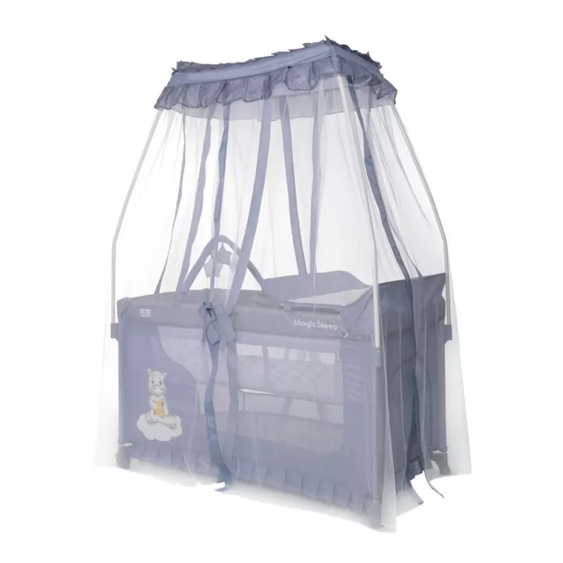 Patut pliabil stil baldachin Magic Sleep, cu accesorii, Cool Grey Hippo 2